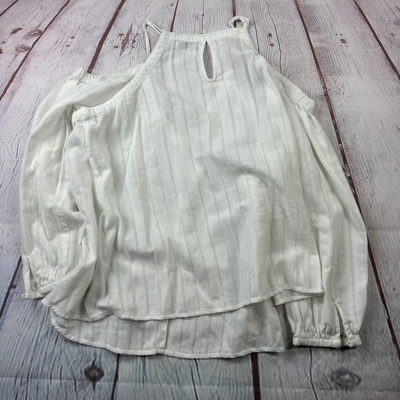 Paper Crane Shirt Womens Large White Cold Shoulder Long Sleeve Blouse Top Linen - Picture 9 of 9